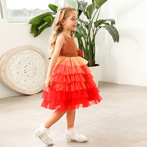 Gripooaven Multi-Layer Tulle Mesh Ruffle Sleeveless Dress Flower Girl Party Dress Orange 140Cm… #TOP5