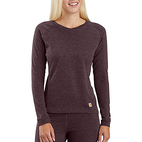 Carhartt Women's Force Heavyweight Synthetic-Wool Blend Base Layer Crewneck Top, Deep Wine Heather, X-Small