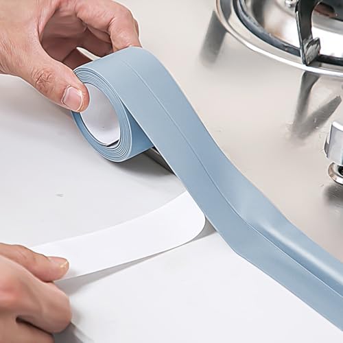 3 Rolls 10.5 Feet Caulk Tape Waterproof Sealing Self Adhesive, Caulking Sealant Strip for Bathroom Toilet Kitchen Countertop Blue