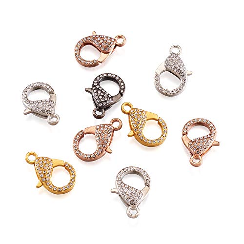 Kissitty 10Pcs Rhinestone Lobster Claw Clasps 31X22Mm Random Mixed Color Alloy Metal Necklace Clasp For Jewelry Necklaces Bracelet Making #TOP1
