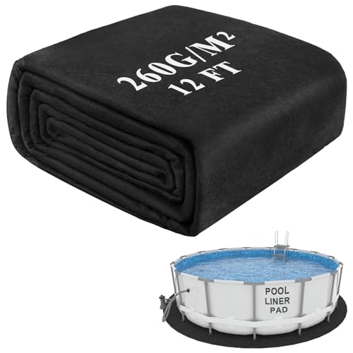 Pool Liner Pad 12 Foot Round Pool Pads for Above Ground Pool 260G/M Thicke Seamless Comfort Double Density Puncture Resistant Swimming Pool Mats For Floor Can Extend The Life of Pool Liner (Black)