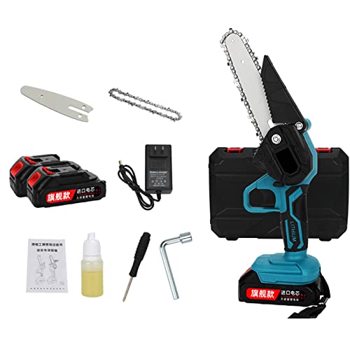 Mini Motosierra, 6-in Motosierra Eléctrica Sin Cable, Motosierra Batería Portátil de Mano Adecuada para Poda de árboles Corte de Madera (Size : 2*battery)