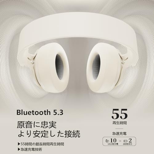 SITOAT P1 Bluetoothヘッドホン ワイヤレスヘッドホン オーバーイヤー ヘッドフォン 最大55時間再生 密閉型 重低音 軽量設計 折りたたみ式 サイズ調節 残量表示 ゲーミング対応 低遅延 マイク内蔵 ケーブル着脱式 有線無線両用 収納袋付き Bluetooth5.3 （アイボリー）