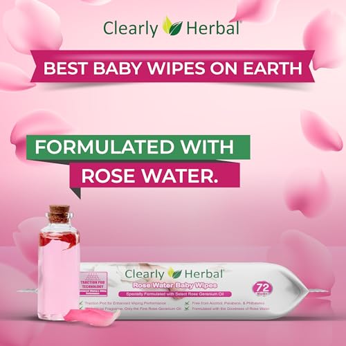Clearly Herbal Baby Wipes, Rose Water Formula, made with Essential Oils and Natural Herbal Extracts, Parent\'s Choice, Case Pack 864 Plant Based Wipes (12 Packs x 72 Count) - Thumbnail 2