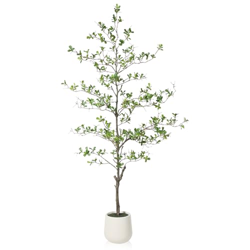 SOGUYI Árbol Artificial Olivo 180 cm, Planta Falsa de Olivo con Maceta Blanca Alta, Plantas Artificiales Realistas para Decoración de Hogar y Oficina