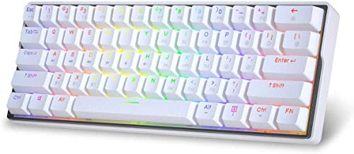 KEMOVE ゲーミングキーボード Bluetooth 5.1 無線 ／ 有線 ホットスワップ可能 メカニカルキーボード PBTダブルショット キーキャップ 61キー プログラム可能 3000 mAhバッテリー 内蔵 60％キーボード 20種点灯モード 1600万色 RGBバックライト Windows/Mac OS にサポート ソフトウェア付き ホワイト （Gateron メカニカル 青軸）