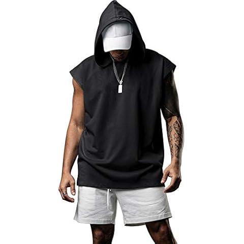 Lomon Herren Tank Top Ärmelloser Muskelshirt Hoodie Workout Sport Fitness Unterhemden mit Handytaschen Schwarz S Cover
