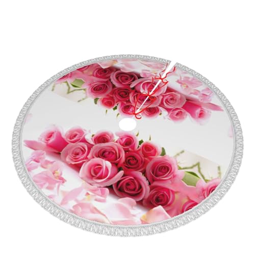 Jupe de sapin de Noël de qualité supérieure avec finition pompon et design fleurs - 4