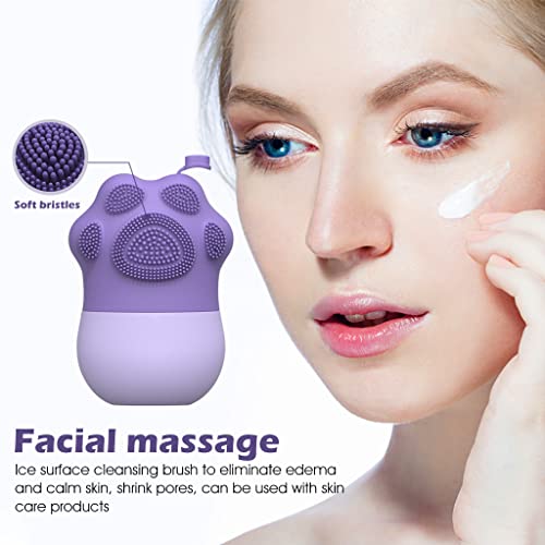 Image of HANNEA Ice Roller for Face Massage & Eye, Anti-Leak Silicone Ice Face Roller Ice Mould With Cleansing Brush, Women Skin Care Ice Facial Roller for Eliminate Edema & Calm Skin, Shrink Pore (Purple)