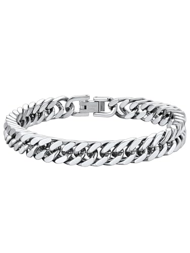 ChainsHouse Mens Cuban Bracelet Chain 316L Stainless Steel Punk Double Curb Bracelet 8mm 21cm