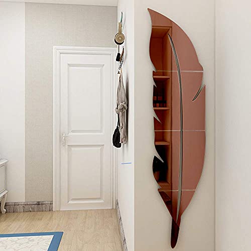 Image of Bikri Kendra - Plume Feather Brown Mirror Stickers for Wall, Wall Mirror Stickers, 3D Acrylic Stickers, Wall Stickers for Hall Room, Living Room Bed Room, Kitchen