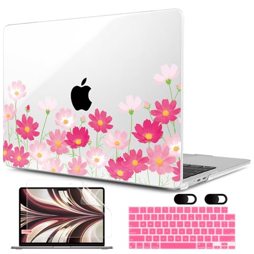Image of MEEgoodo Case for M5 /M4 /M3 /M2 MacBook Air 13 inch 2026 2025 2024 2022, Fit Model A3449 /A3240 /A3113 /A2681, Case Compatible with MacBook Air 13.6-inch, Bright Pink Flowers