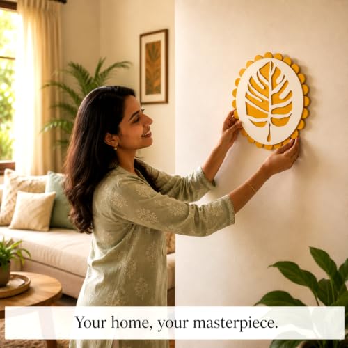 Image of Sehaz Artworks Monstera Leaf Wall Decor Items for Living Room 28x28 CM