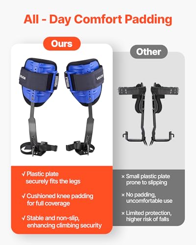 Image of VEVOR Tree Climbing Spikes, 1 Pair Height-Adjustable Climbing Spurs, 350lbs Load Capacity Tree Climbing Gear with Straps, Arborist Equipment for Climbers, Hunting, Fruit Picking