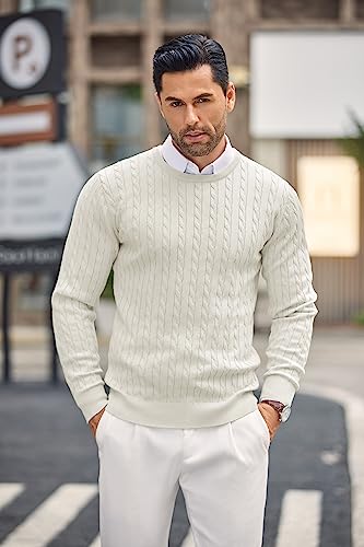 COOFANDY Men's Crewneck Knit Sweater Slim Fit Lightweight Casual Twist Patterned Cable Knitted Pullover2