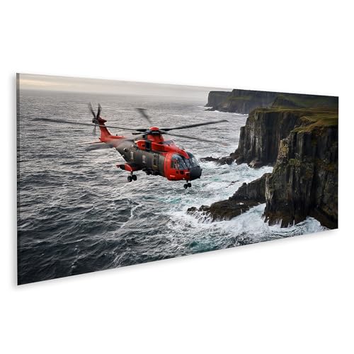 islandburner Cuadro sobre lienzo dramático helicóptero de rescate impresión artística para aventureros en el salón - Panorama