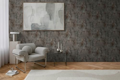 Papel pintado aspecto concreto gris oscuro cobre decorativo para pared 7