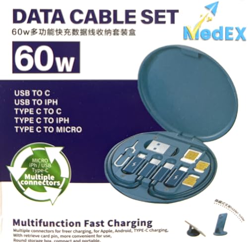 MedEX New Travel Charger, Data Transfer USB Cable Set 60W, Multi Charging Cable Case Convertor USB Type C to iOS Device Type C Micro Adapter,USB c Cable.