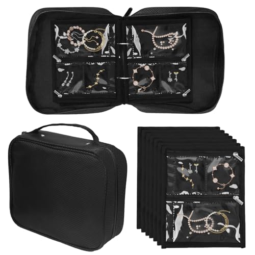 Estuche organizador de joyas para viajes, bolsas para guardar joyas, libros, pequeñas bolsas portátiles para archivar, bolsa de terciopelo con cremallera transparente, página transparente, gran