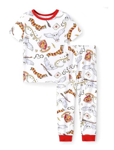 Harry Potter Pajamas Gryffindor Hedwig Owl Print Classic Boys/Girls Short Sleeve Shirt and Pant White from Toddler to Big Kid Size 4 Years