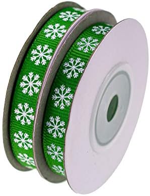 ATRibbons 20 Yards 3/8 Inch Snowflake Printing Grosgrain Ribbon Christmas Red and Green Ribbons for Gift Wrapping and Holiday Decorations,10 Yards/Spool x 2 spools (Green)