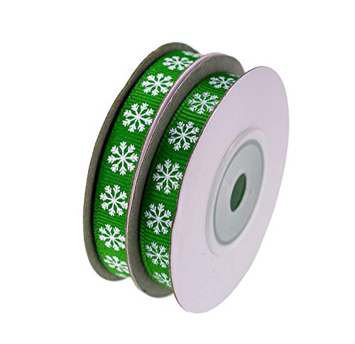 Atribbons 20 Yards 3/8 Inch Snowflake Printing Grosgrain Ribbon Christmas Red And Green Ribbons For Gift Wrapping And Holiday Decorations,10 Yards/Spool X 2 Spools (Green) #TOP1
