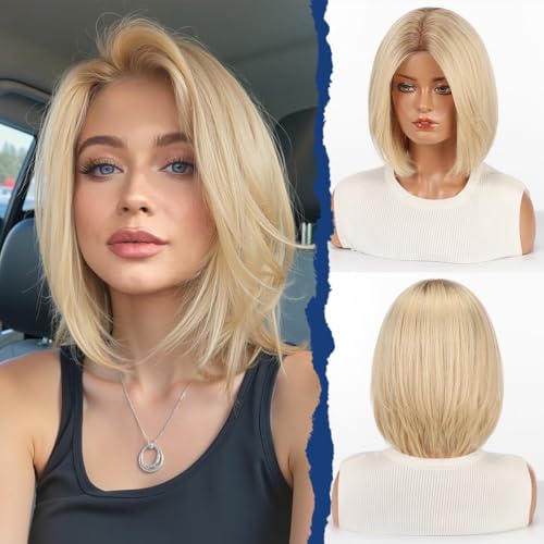 starluck Human Hair Wigs for Women, Curtain Bangs Ombre Light