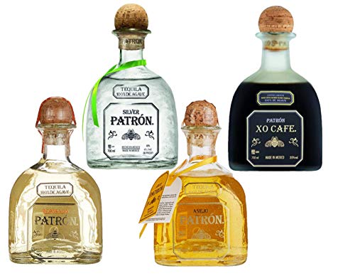 Patrón Tequila Party-Set Silver, Reposado, Añejo, Kaffeelikör (4x 0,7l)