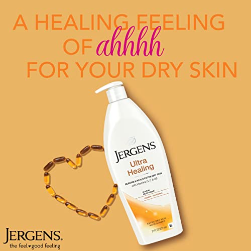 Jergens Ultra Healing Dry Skin Lotion, Hand And Body Moisturizer For Quick Absorption Into Extra Dry Skin With Hydralucence Blend, Vitamins C, E And B5, White, 21 Oz, 3 Count #TOP2