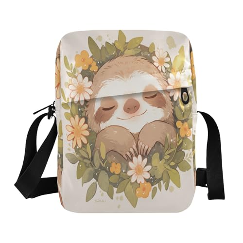 Rustic Sloth Flower messenger bag cross body bag Shoulder Handbags For Women Adjustable Strap for Outdoor Daily School