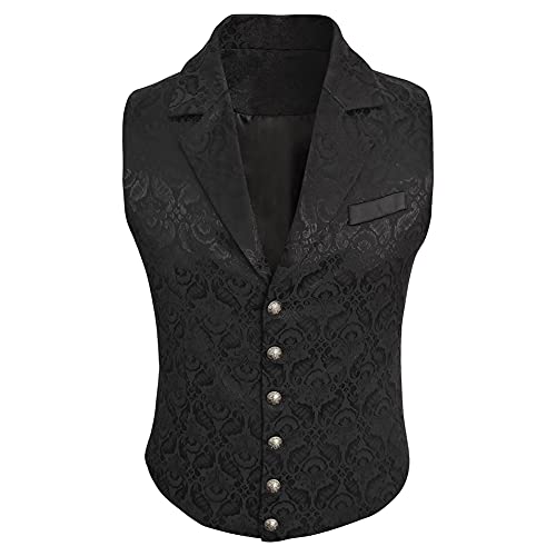 PHOACE Mens Aristocrat Steampunk Gothic Waistcoat Victorian Suit Vest (Black, Small)