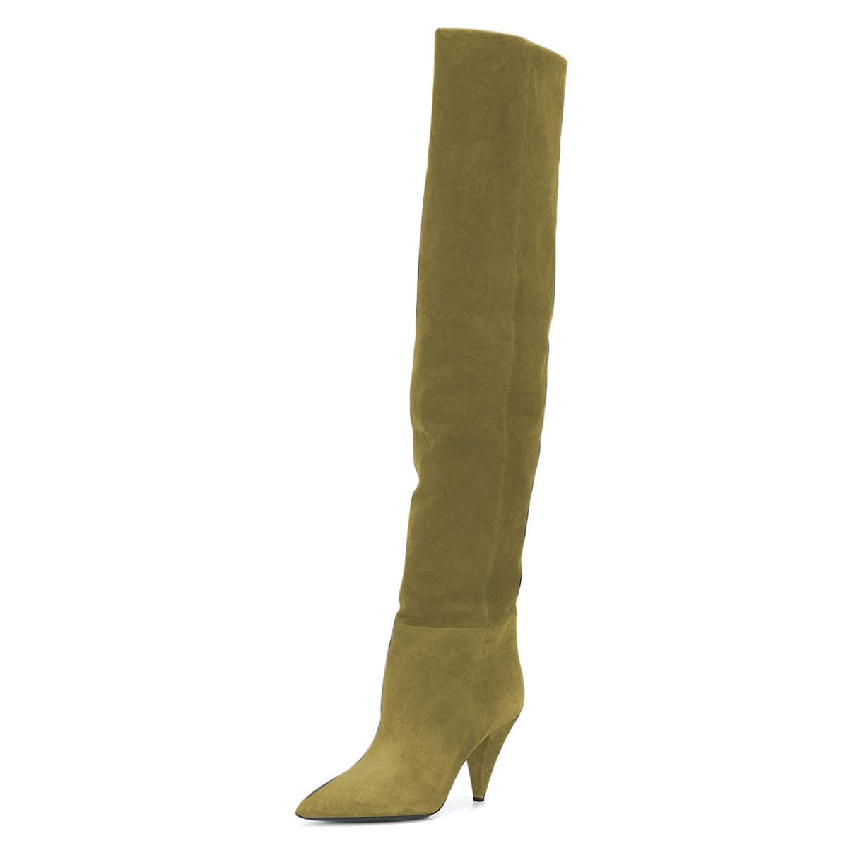 XYD Women Thigh High Boots Cone Mid Heels Over The Knee Stretchy Pointed Toe Stylish Baggy Winter Warm