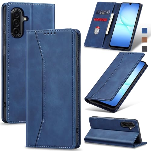 Image of Jasonyu Flip Wallet Case for Samsung Galaxy A17 5G,Leather Magnetic Folio Cover with Card Holder,Kickstand - TPU Shockproof Durable Protective Phone Case,Blue