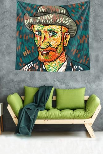 Van Gogh Portre Desen Leke Tutmaz Kadife Dokulu Kumaş Duvar Örtüsü Duvar Halısı Tapestry, 70 x 70