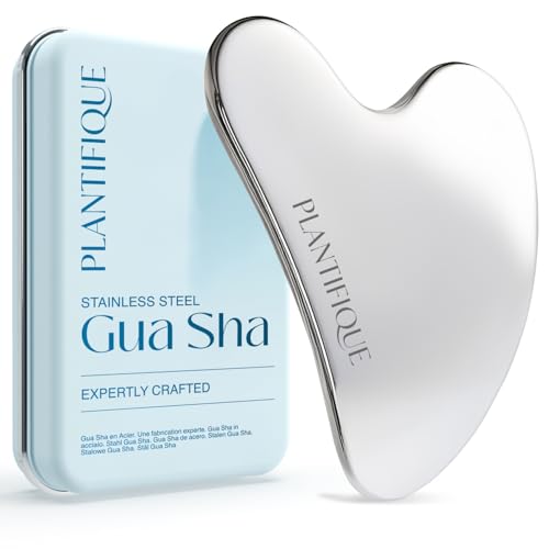 PLANTIFIQUE Gua Sha Edelstahl zur Formung der Kieferpartie und zur Reduzierung von Schwellungen - Gesichtsmassagegerät Guasha Stein - Face Massager