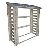 PEQUEÑO COBERTIZO PARA LEÑA, PERFECTO PARA ESPACIOS COMPACTOS. Volumen 2m3 (0,9 m2). Dimensiones exteriores del techo: 184 x 86 x A199 cm (*Debido a las propiedades naturales de la madera, el tamaño puede variar de 1 a 2 mm). Se ajusta perfectamente a vallas, paredes o árboles.