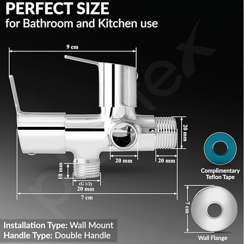 Image of Plantex Angle Valve 2 in 1 /Two Way Angle Cock Tap with Brass Spindle and Wall Flange /Angle Valve for Bathroom-(Chrome)