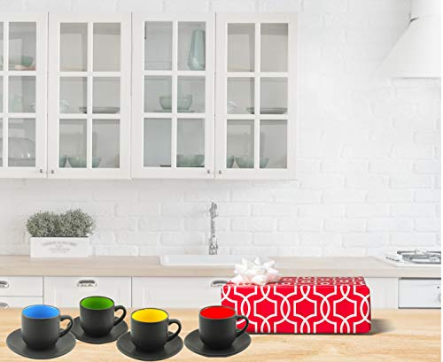 Bruntmor Porcelain Cappuccino Cups With Saucers - 4 Ounce For Specialty Coffee Drinks, Latte, Cafe Mocha And Tea - Set Of 4, Black With Colored Interior #TOP4