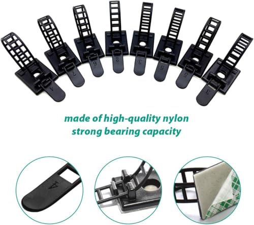 100PCS Adhesive Cable Ties Cable Clips, Self-adhesive Nylon Cable Straps, Adhesive Cable Management Clips for Wire Management (Black-Adhesive Cable Ties) miniatura 2