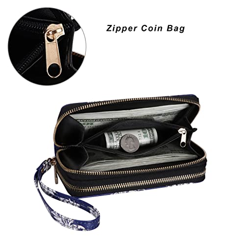 Image of Cellphone Wallet for Women Dual Zipper Long Purse with Removable Wristlet