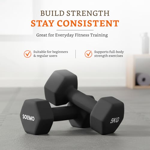 Image of Amazon Brand - Solimo Neoprene Dumbbell 5 Kg, Set of 2 (Black)