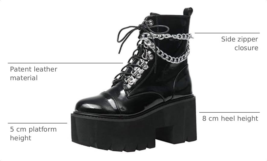 Image of Parisuit Womens Goth Patent Ankle Boots Platform Chunky Combat Boots