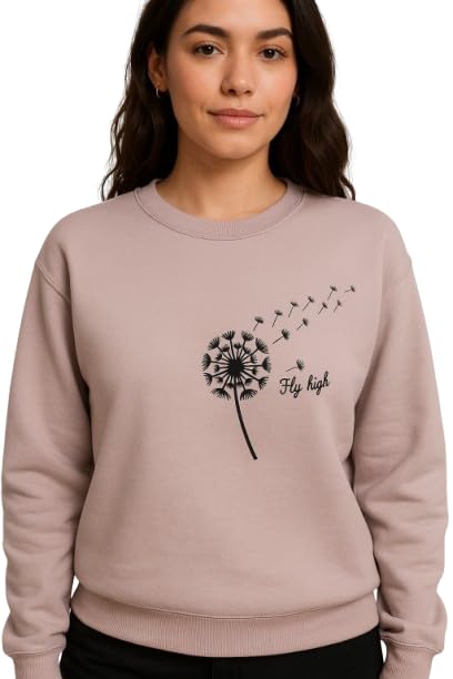 Women's Dandelion Print Crewneck Sweatshirt, Mauve Pink, Fly High Design-picture-17