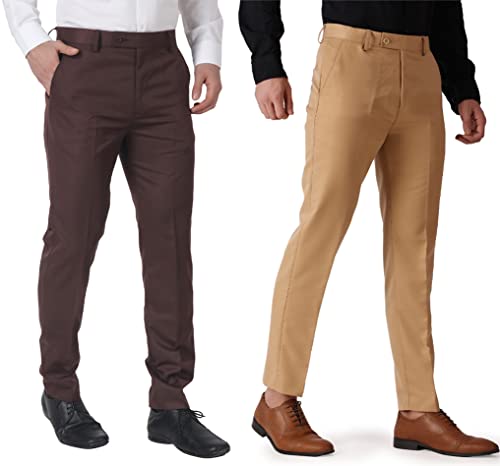 Image of MALENO Men's Regular Fit Polycotton Trouser Pant's Formal Trouser Casual Trouser Pant Combo (Pack of 2)
