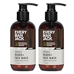 Every Man Jack Unscented Beard + Face Wash - Fragrance Free for Sensitive Skin - Naturally Cleanse and Condition Your Beard and Skin - 6.7-ounce (2 pack)