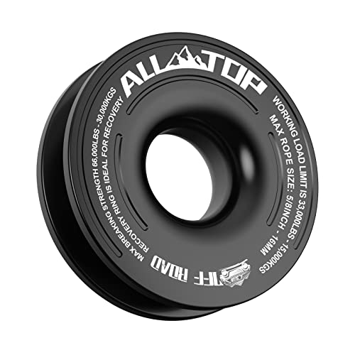 Image of ALL-TOP Recovery Ring 66000 LBS Winch Snatch Towing Ring, Tackle Pulley System, Rope Retention Safety Strap Included, Black
