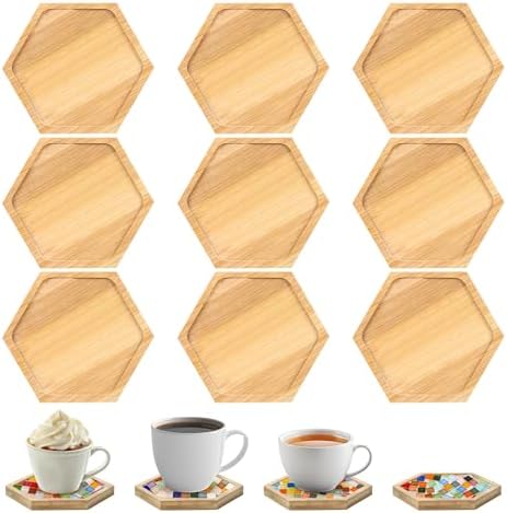 Fentar 9Pcs Bamboo Coasters Hexagonal, 10cm Wooden Coasters for C...