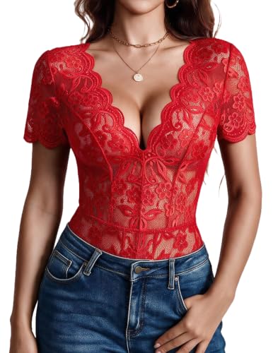 Avidlove Sexy Lingerie for Women Lace Bodysuit Top One Piece Thong Teddy
