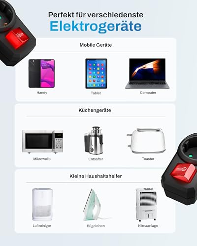 feletec schaltbare Steckdose mit Schalter, Steckdosenschalter 2-polig, Schaltsteckdose mit Kindersicherung, 2 Stück