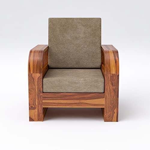 Image of Douceur Furnitures Solid Sheesham Wood 5 Seater Sofa | Five Seater Sofa Set for Living Room, Cafe, Office | (Honey Teak Cushion Matte)